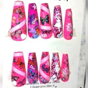 Hand crafted custom print 10pc short acrylic press on nails sz large
